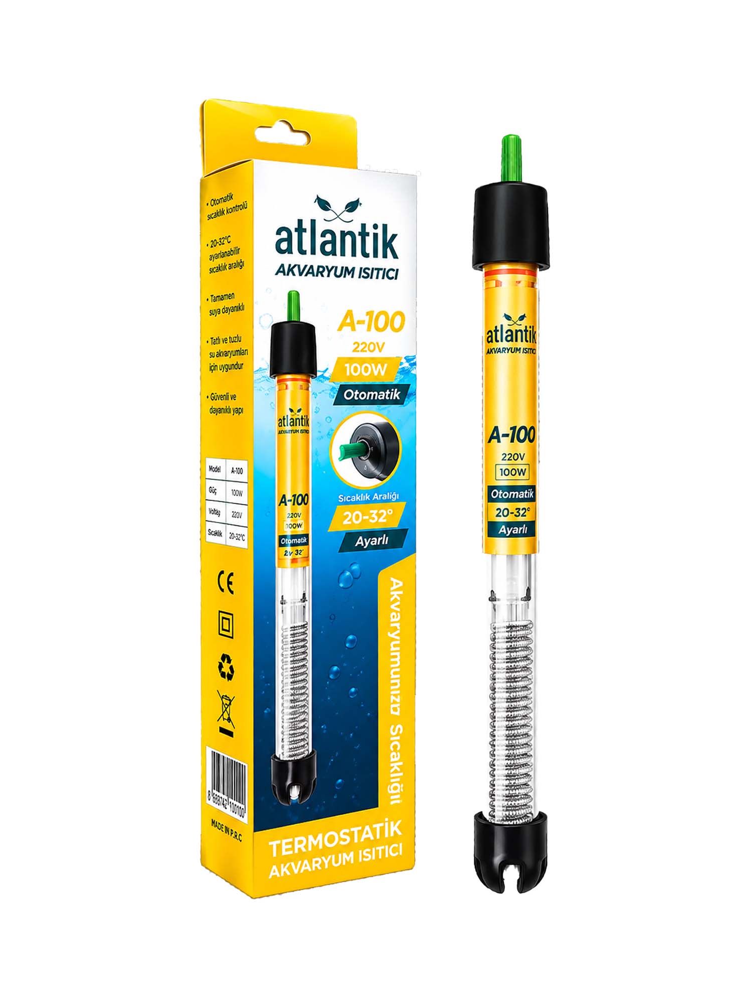 Atlantik A100 100W Akvaryum Isıtıcısı | Termostatlı